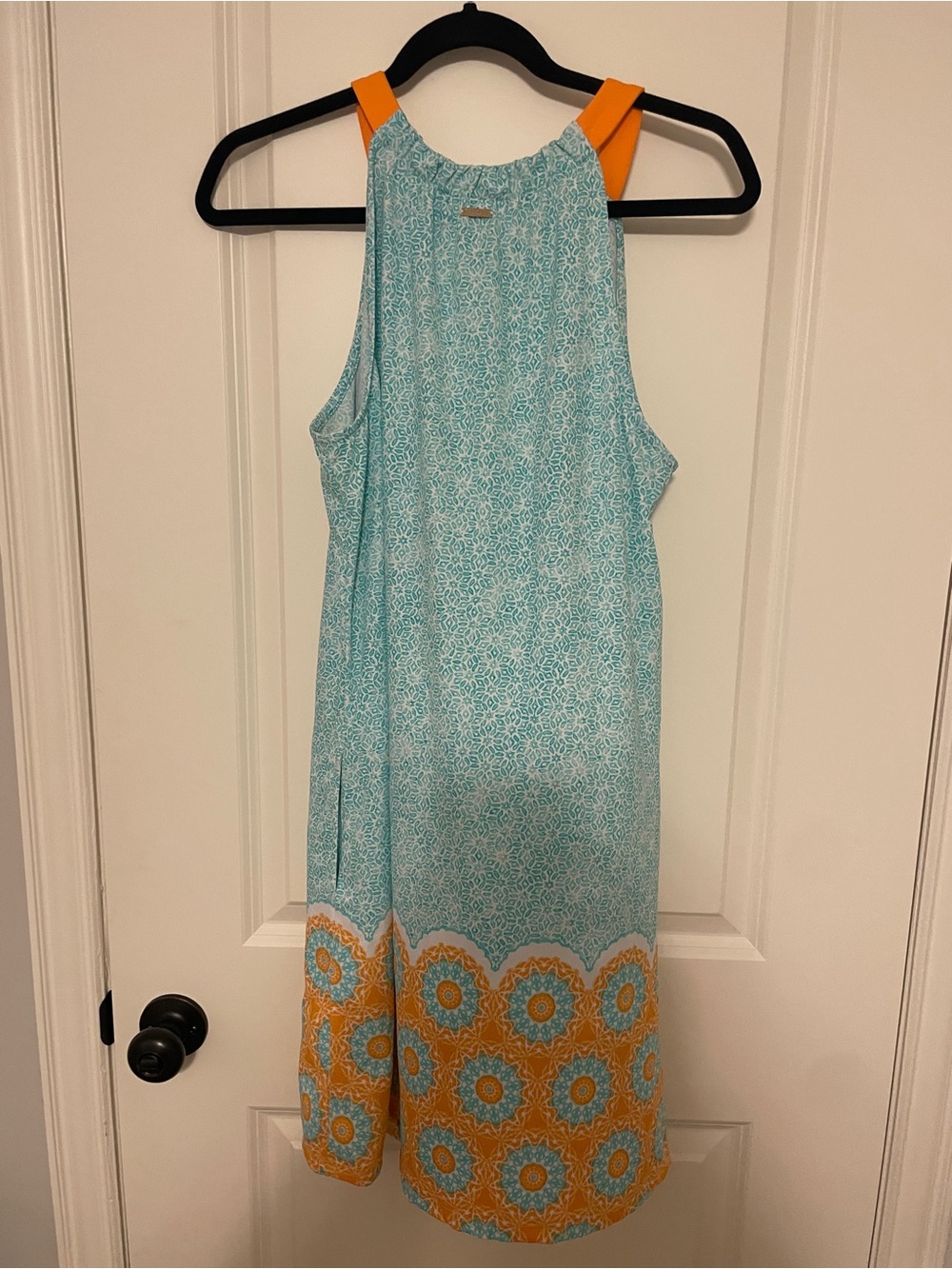 Cabana Life Aqua & Orange Sleeveless Printed Mini Dress
